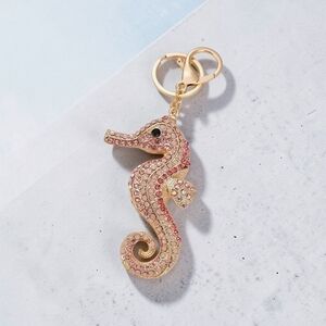 NEW*Keychain/Purse Charm-SEAHORSE. Pink, gold Lobster Clasp*NWT